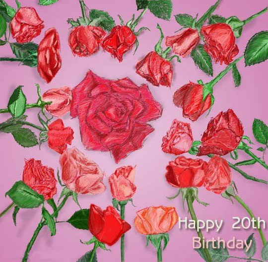 20th Birthday Roses Drawing