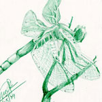 Drawing of Dragon Fly done in green ink by Evan Islam