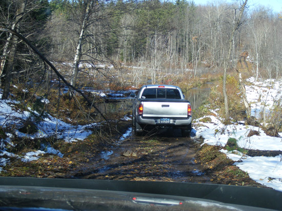 Truck stopped infront of the bog